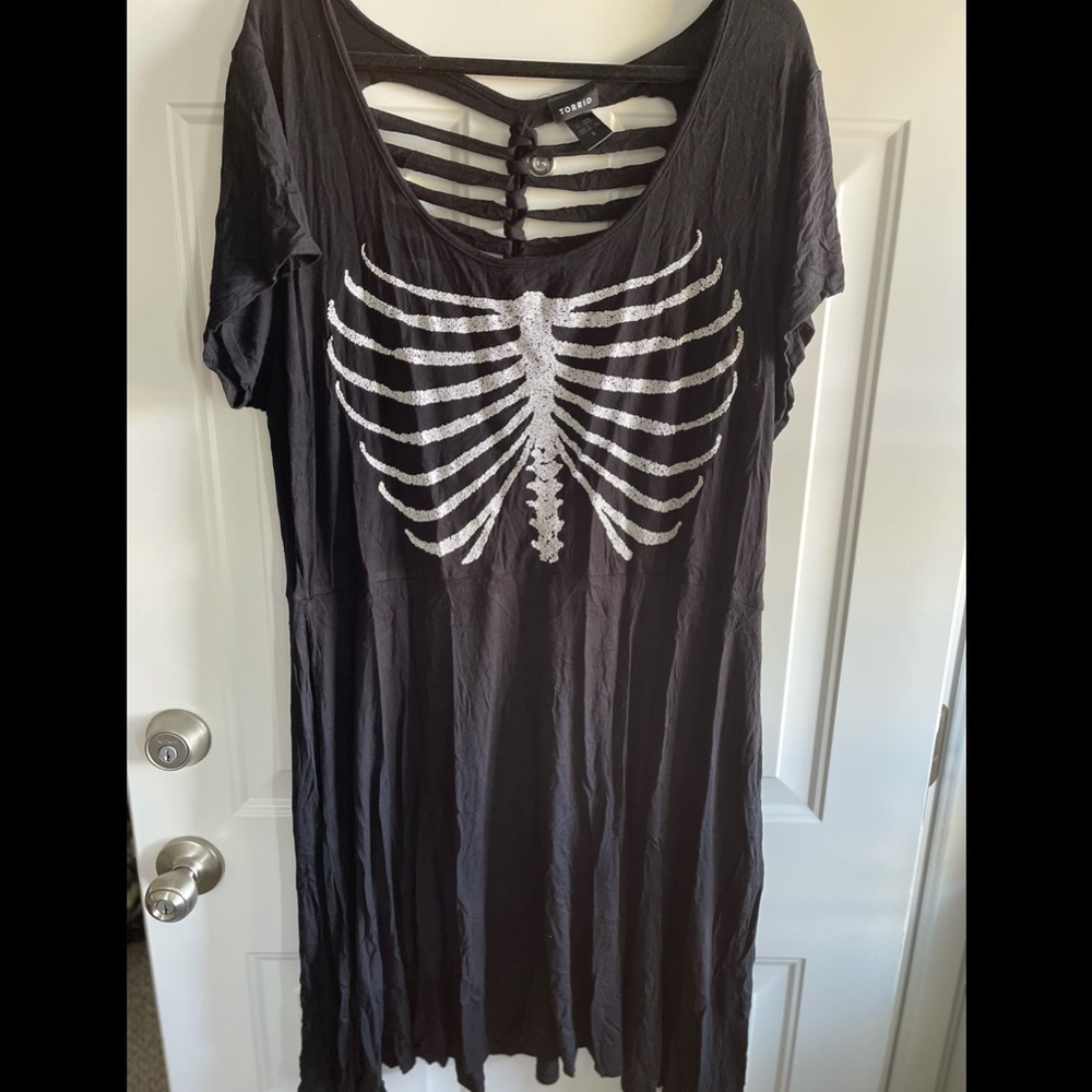 (2/$40) Torrid Black Skeleton Rib Skater Dress